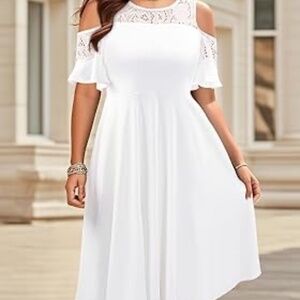 NWT, Very nice white, cold shoulder dress .  Lace top. Size 24